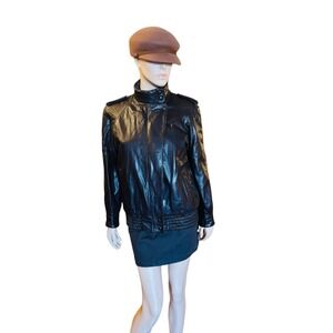 Vintage 80s Ann Triana Kenar Genuine Leather Moto Jacket Size S Zip Closure